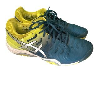 Asics Gel-Resolution 7 Men's Size 10 Tennis Pickleball Shoes Yellow Teal *READ